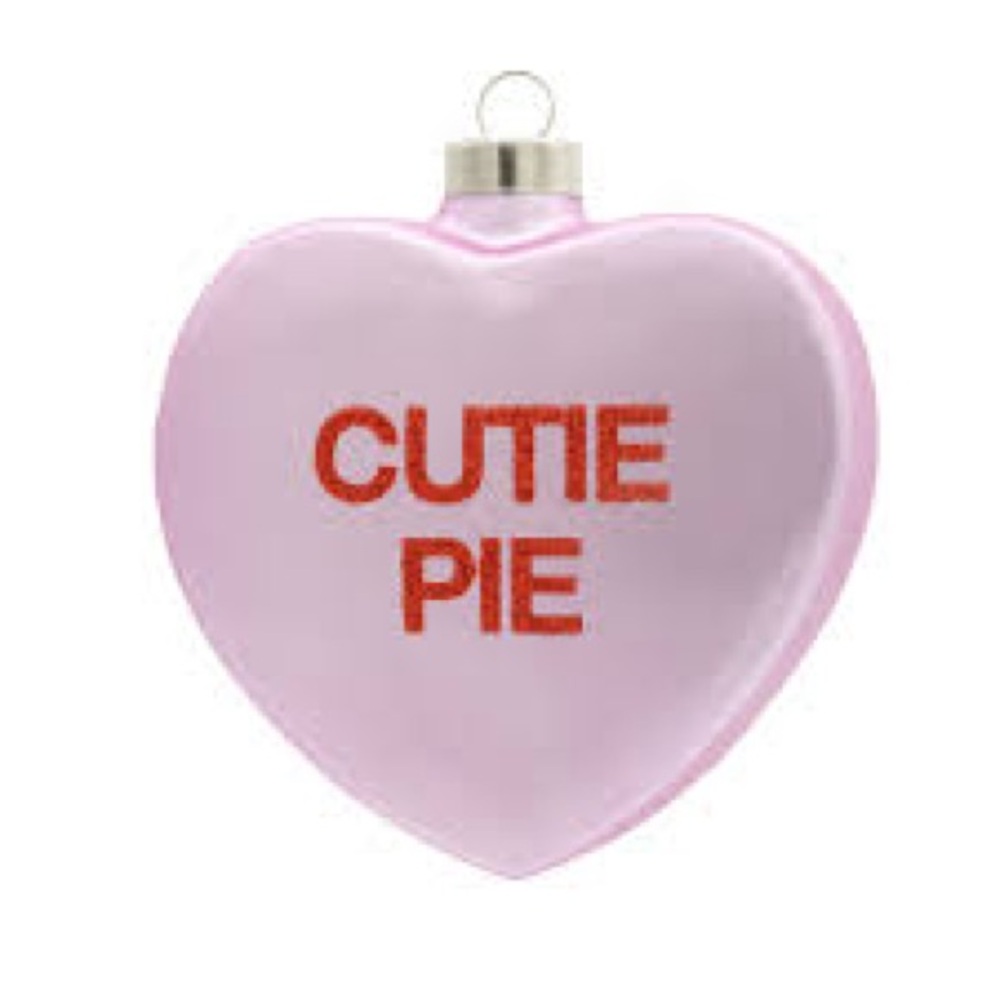 2!!!! SWEETHEARTS NWT glass heart ‘cutie pie’ ornaments -pink/red